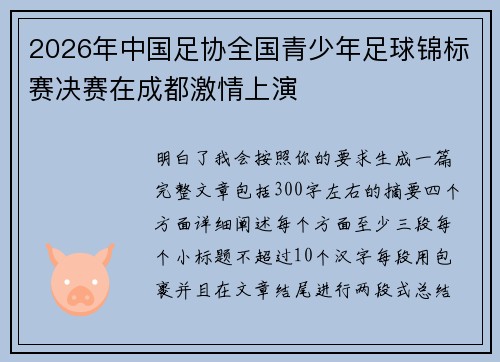 2026年中国足协全国青少年足球锦标赛决赛在成都激情上演